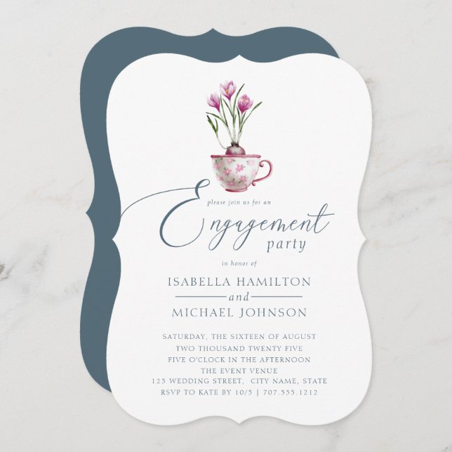 Beautiful Watercolor Floral Engagement Party Invitation (Front/Back)