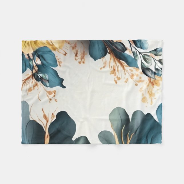 Beautiful watercolor floral fleece blanket (Front (Horizontal))