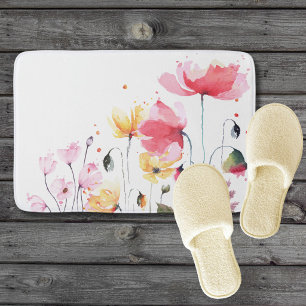 Beautiful watercolor floral garden elegant trendy bath mat