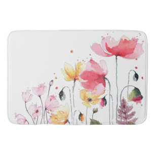 Beautiful watercolor floral garden elegant trendy bath mat