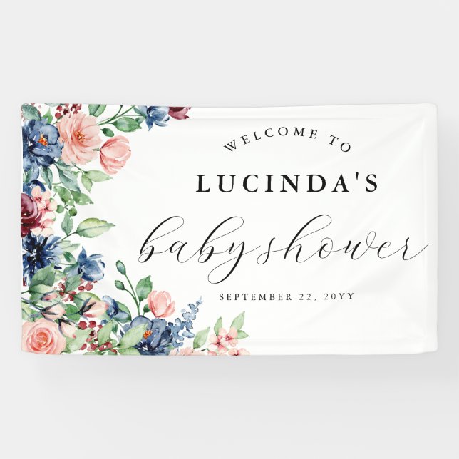 Beautiful Watercolor Floral & Greenery Baby Shower Banner (Horizontal)