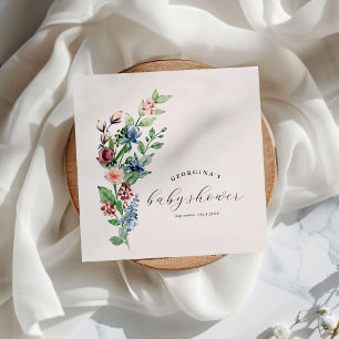 Beautiful Watercolor Floral & Greenery Baby Shower Napkin