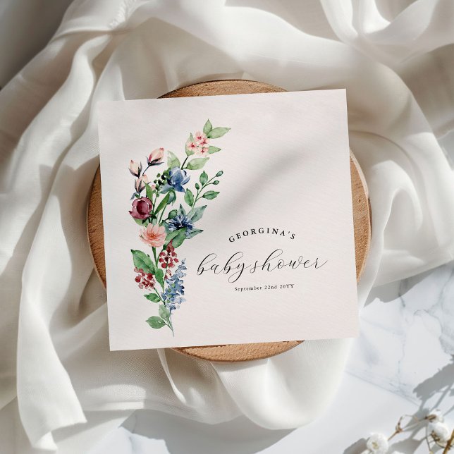Beautiful Watercolor Floral & Greenery Baby Shower Napkin (Creator Uploaded)