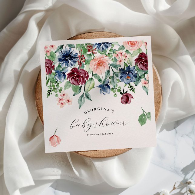 Beautiful Watercolor Floral & Greenery Baby Shower Napkin (Creator Uploaded)