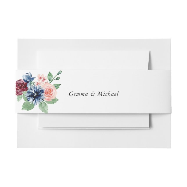 Beautiful Watercolor Floral & Greenery Wedding Invitation Belly Band (Front Example)