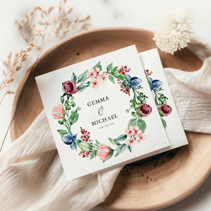 Beautiful Watercolor Floral & Greenery Wedding Napkin