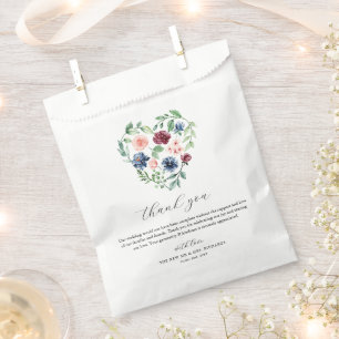 Beautiful Watercolor Floral Heart Wedding Favour Bags