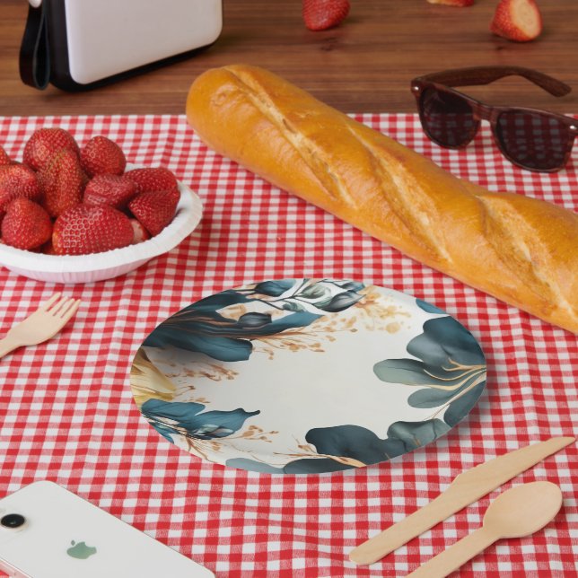 Beautiful watercolor floral paper plate (Picnic)