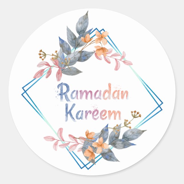 Beautiful Watercolor Floral Ramadan Kareem Classic Round Sticker (Front)