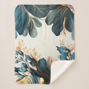 Beautiful watercolor floral sherpa blanket
