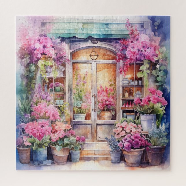 Beautiful Watercolor Floral Storefront Jigsaw Puzzle (Vertical)