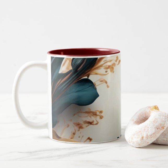 Beautiful watercolor floral Two-Tone coffee mug (With Donut)