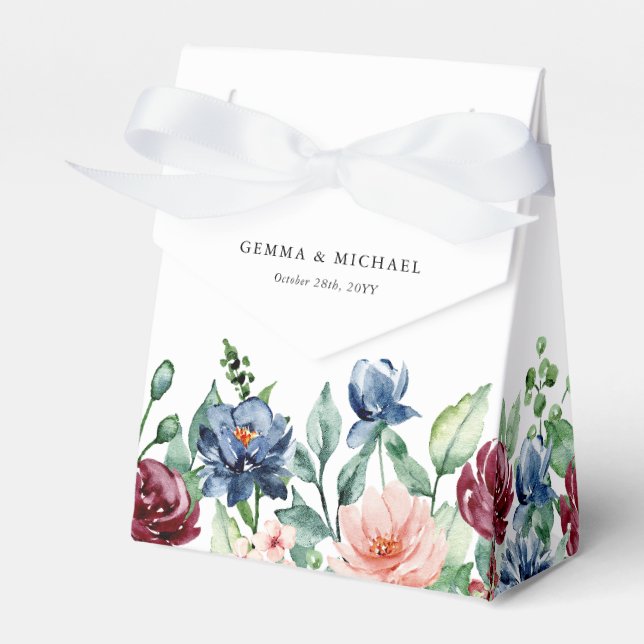 Beautiful Watercolor Floral Wedding Personalised Favour Box (Front Side)