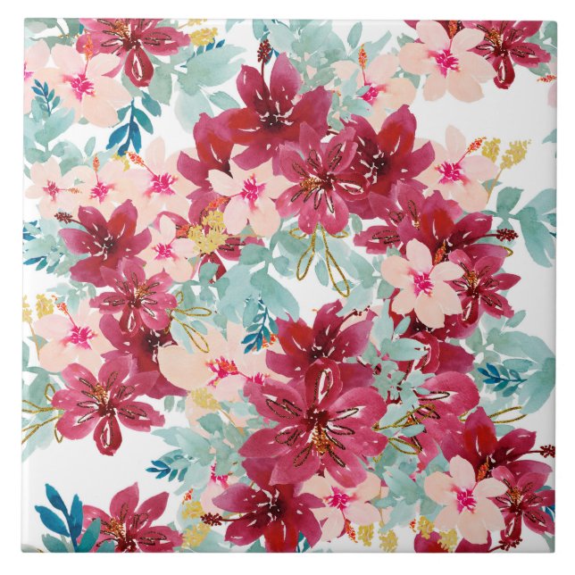 Beautiful Watercolor Flower Ceramic Tile (Front)