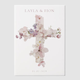 Beautiful Watercolor Flower Cross Vellum Invitations
