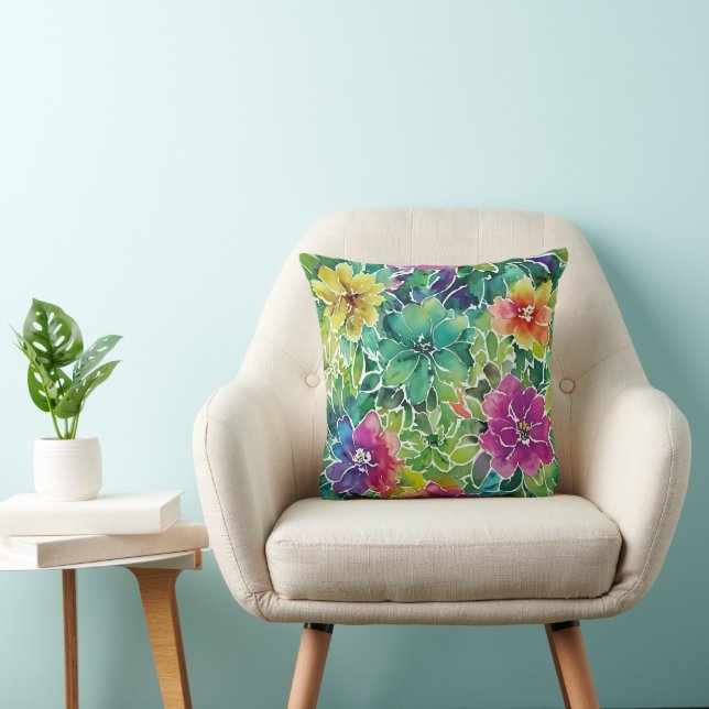 Beautiful Watercolor Flower Pattern Cushion (Chair)