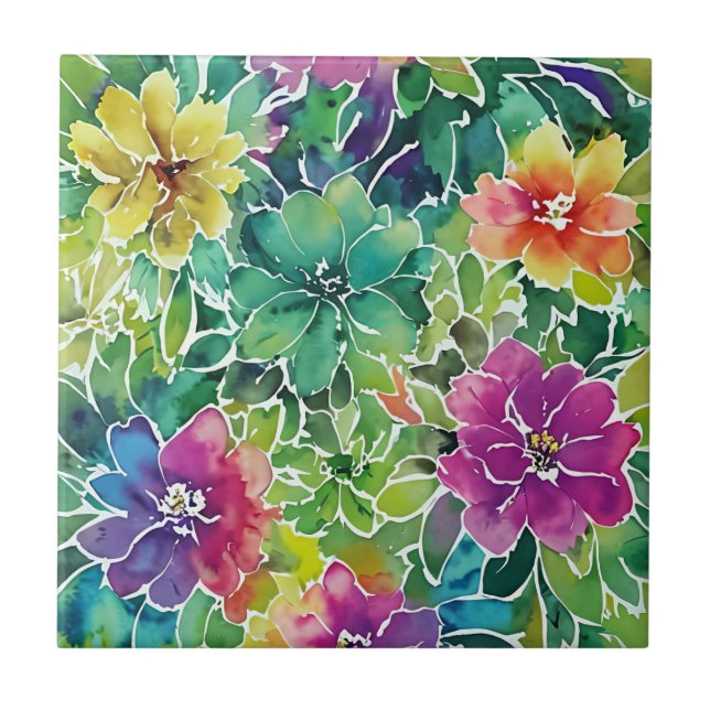 Beautiful Watercolor Flower Pattern Tile (Front)