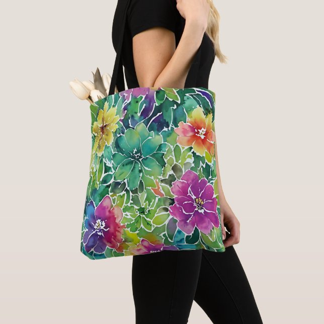 Beautiful Watercolor Flower Pattern Tote Bag (Close Up)