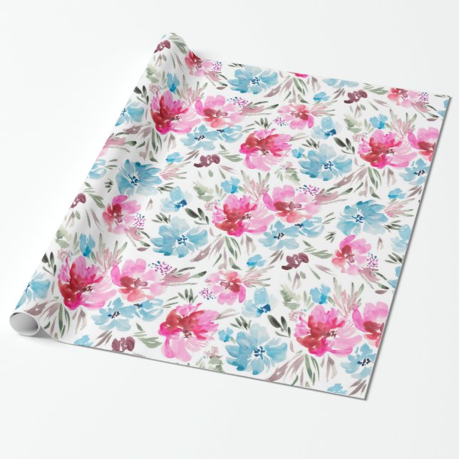 Beautiful watercolor flower pattern wrapping paper (Unrolled)