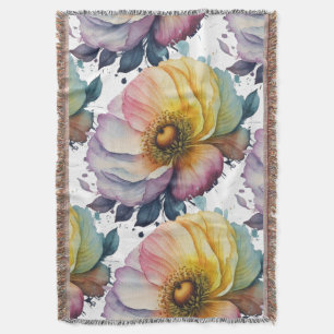 Beautiful Watercolor Flower Throw Blanket