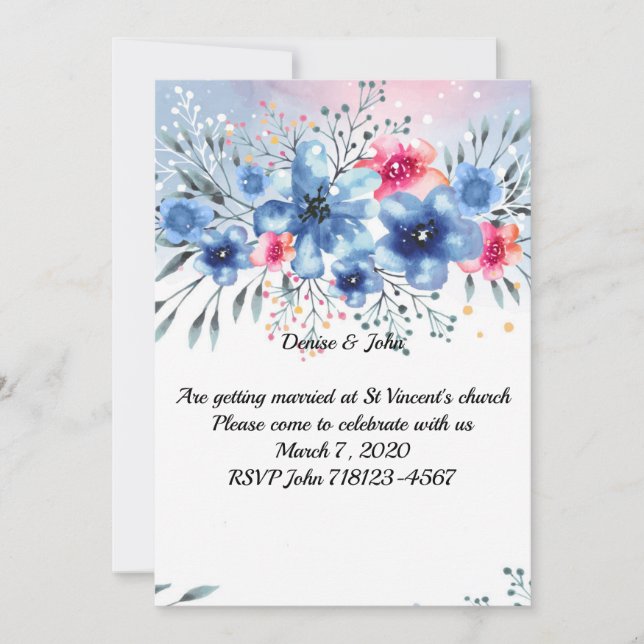 Beautiful Watercolor Flower Wedding Invitation (Front)