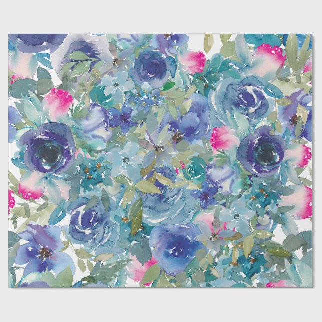 Beautiful Watercolor Flower Wrapping Paper (Flat)