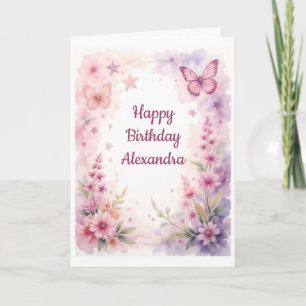 Beautiful Watercolor Flowers and Butterflies Card