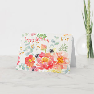 Beautiful Watercolor Flowers Birthday Card