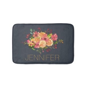 Beautiful watercolor flowers design bath mat