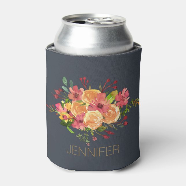 Beautiful watercolor flowers design can cooler (Can Front)