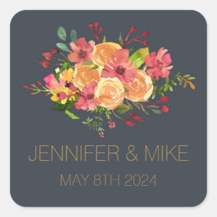 Beautiful watercolor flowers design  square sticker
