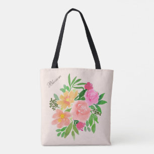 Beautiful watercolor flowers on ivory tote bag