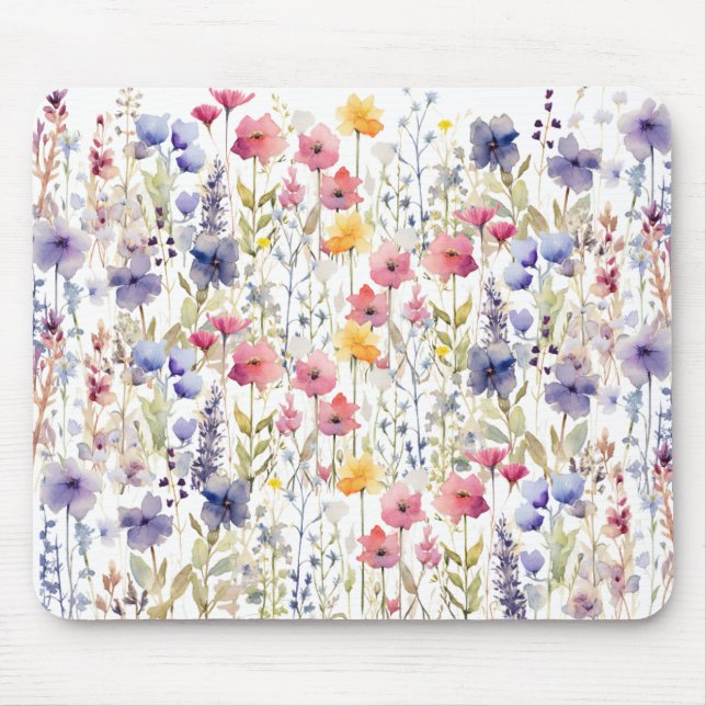 Beautiful Watercolor Flowers Spring Garden  Mouse Mat (Front)