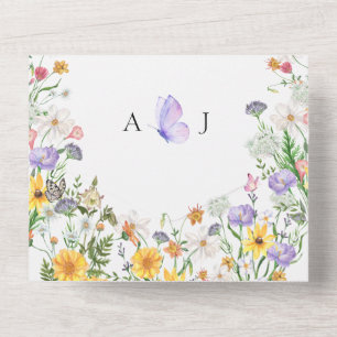 Beautiful watercolor flowers wedding  all in one invitation