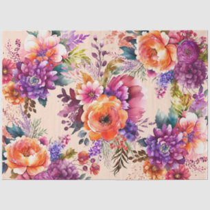 Beautiful Watercolor Garden Flowers Decoupage Tissue Paper
