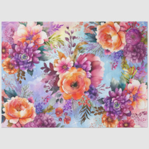 Beautiful Watercolor Garden Flowers Decoupage Tissue Paper
