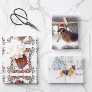 Beautiful Watercolor German Shepherds Christmas Wrapping Paper Sheet