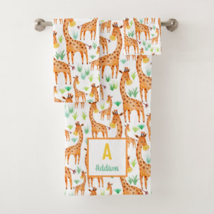Beautiful Watercolor Giraffe Animal Personalised Bath Towel Set