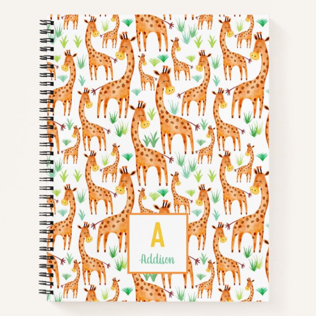 Beautiful Watercolor Giraffe Animal Personalised Notebook (Front)
