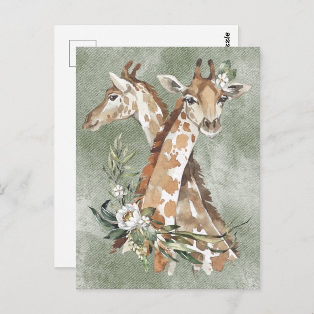 Beautiful Watercolor Giraffes  Postcard (Front/Back)
