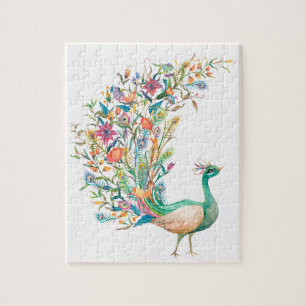 Beautiful watercolor green peacock jigsaw puzzle