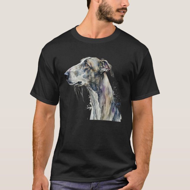 Beautiful Watercolor Greyhound Portrait T-Shirt (Front)