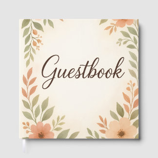 Beautiful Watercolor Guestbook – Peach Roses
