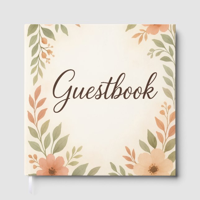 Beautiful Watercolor Guestbook – Peach Roses (Front)