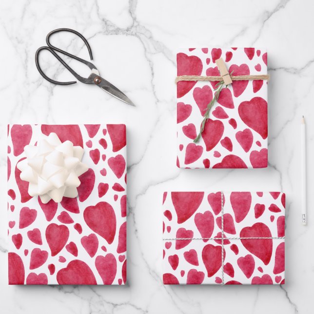 Beautiful Watercolor Heart Wrapping Paper Sheet (Front)