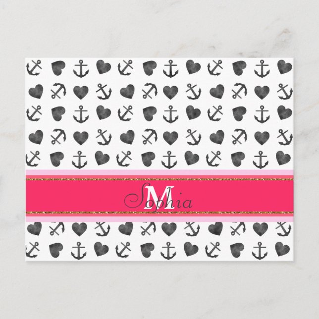 Beautiful watercolor hearts anchors pattern postcard (Front)