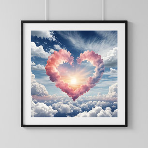 Beautiful Watercolor Heaven with Heart and Clouds  Poster
