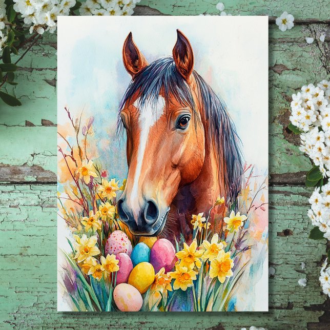 Beautiful Watercolor Horse Easter Wishes Holiday Card (Front - Beautiful Watercolor Horse Easter Wishes Holiday Card)