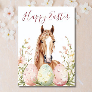 Beautiful Watercolor Horse Easter Wishes Holiday Card