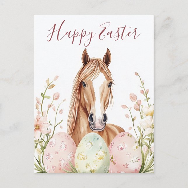 Beautiful Watercolor Horse Easter Wishes Holiday Postcard (Front)